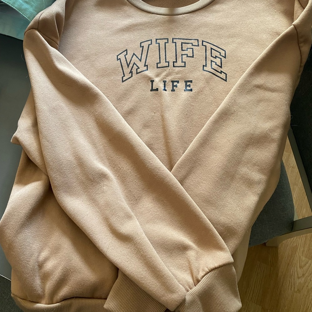 SHEIN Wife tan crew neck sweater